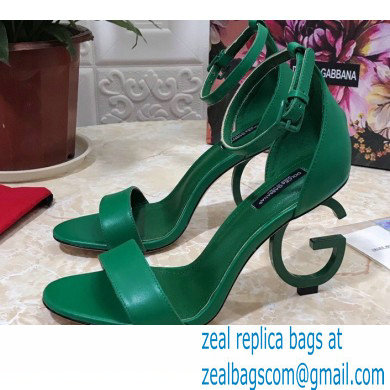 Dolce & Gabbana Heel 10.5cm Leather Sandals Green with D & G Heel 2021 - Click Image to Close